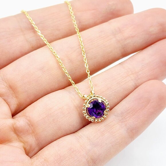 10K Yellow Gold Genuine Amethyst 6x6mm (0.75ct) Pendant - Picture 3 of 6